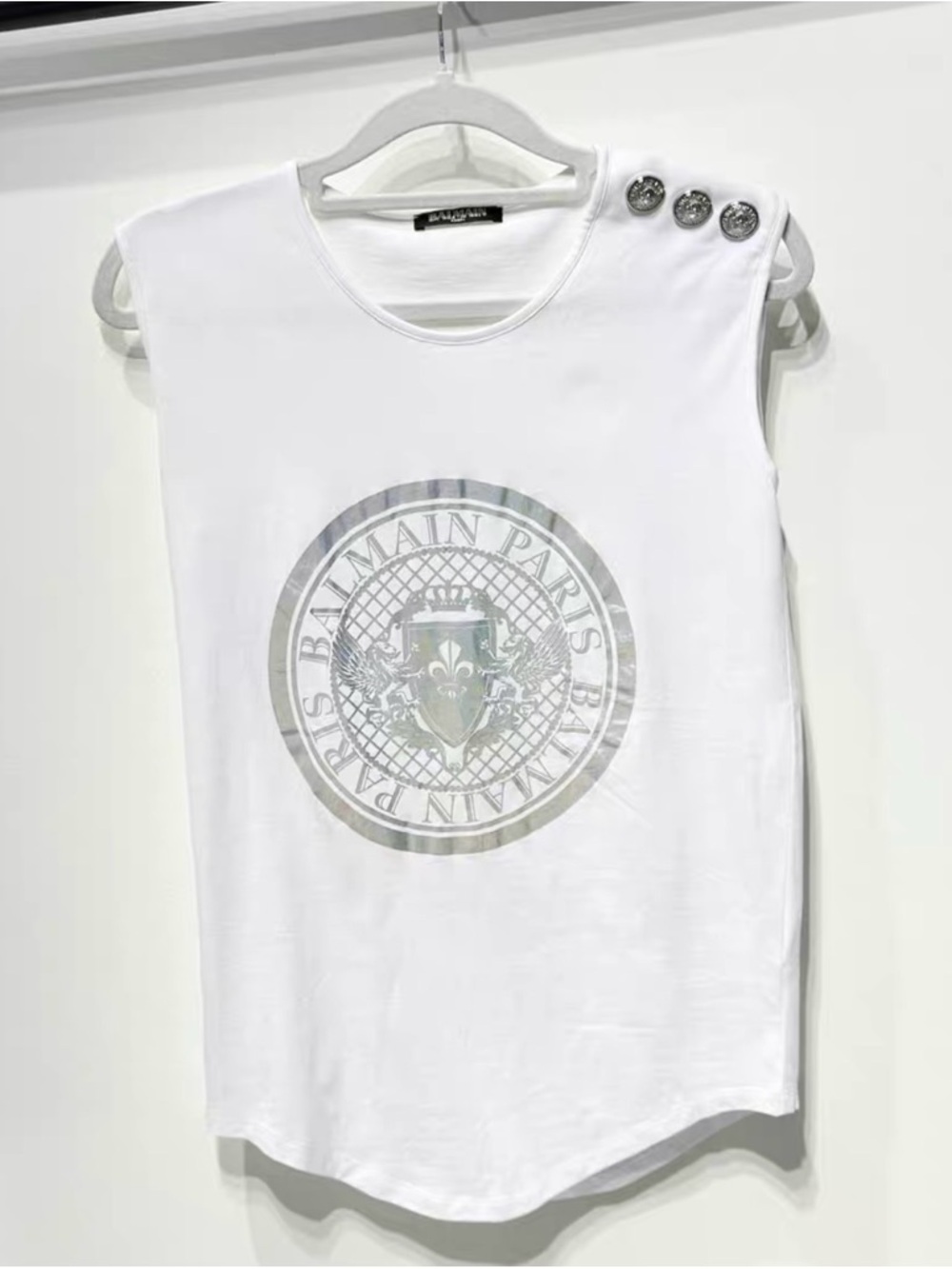 🚩steal Balmain White Cotton Logo Tag Tee